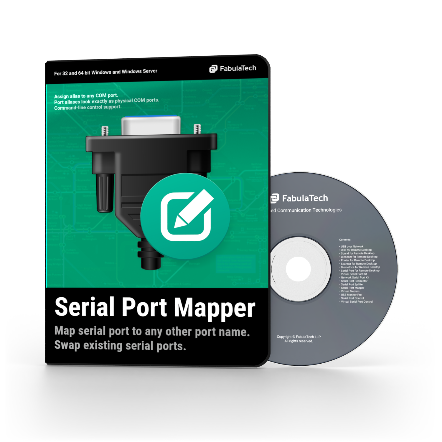 Serial Port Mapper box and CD, printable (png 1500x1500)