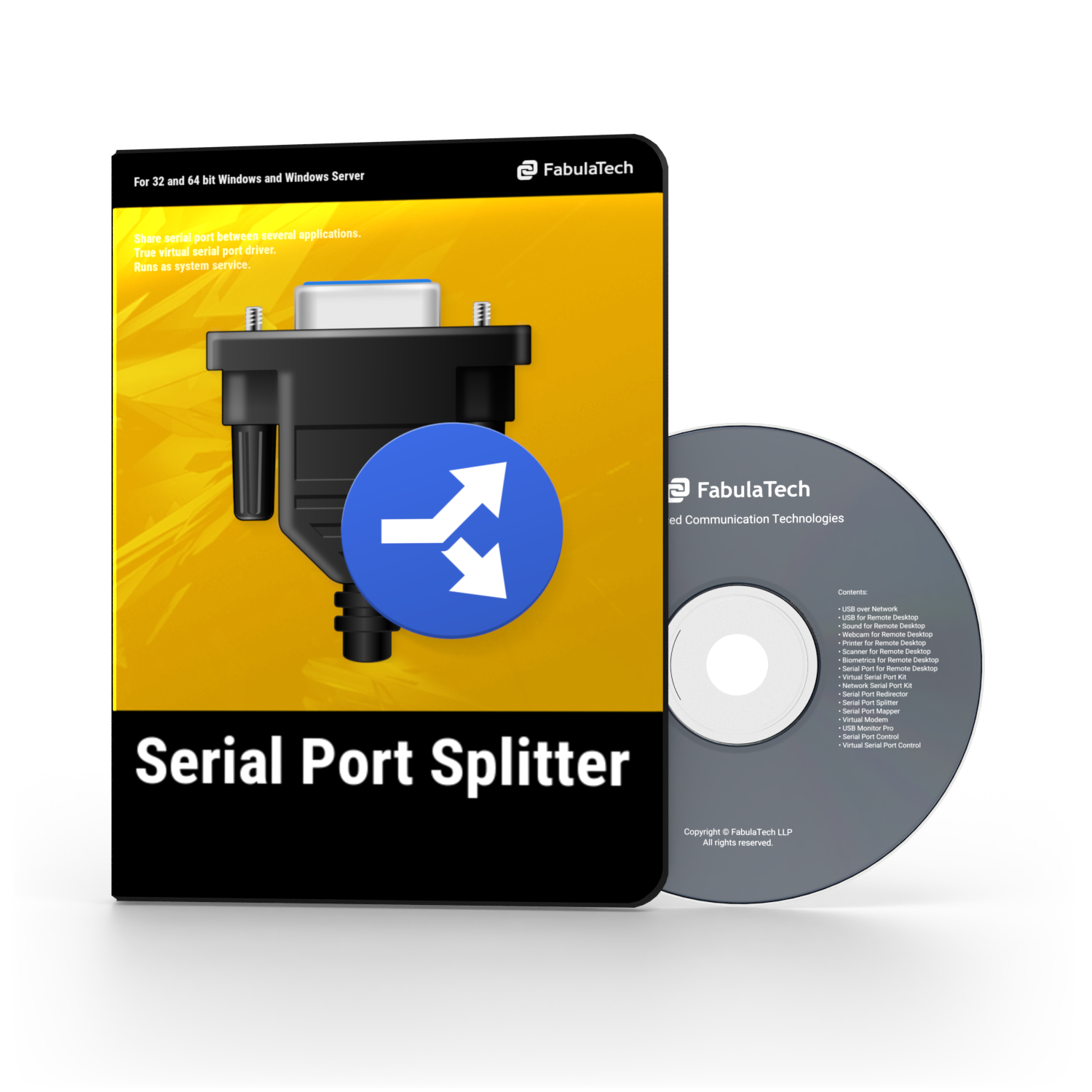 Serial Port Splitter box and CD, printable (png 1500x1500)