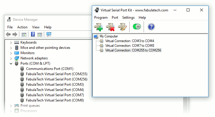 Virtual COM-ports created by Virtual Serial Port Kit