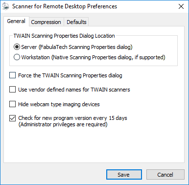 Scanner for Remote Desktop General Preferences