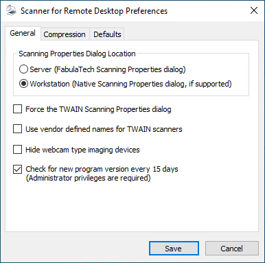 Scanner for Remote Desktop General Preferences