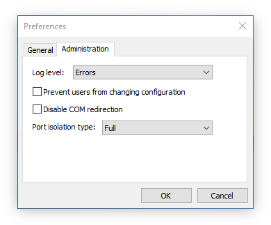 Serial Port for Remote Desktop preferences