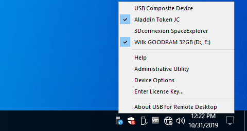 USB for Remote Desktop menu