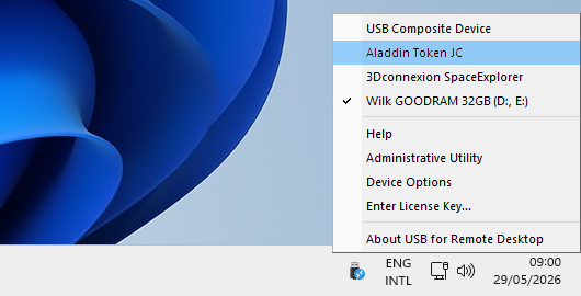 USB for Remote Desktop menu