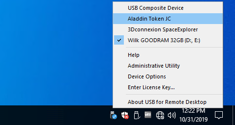 USB for Remote Desktop menu