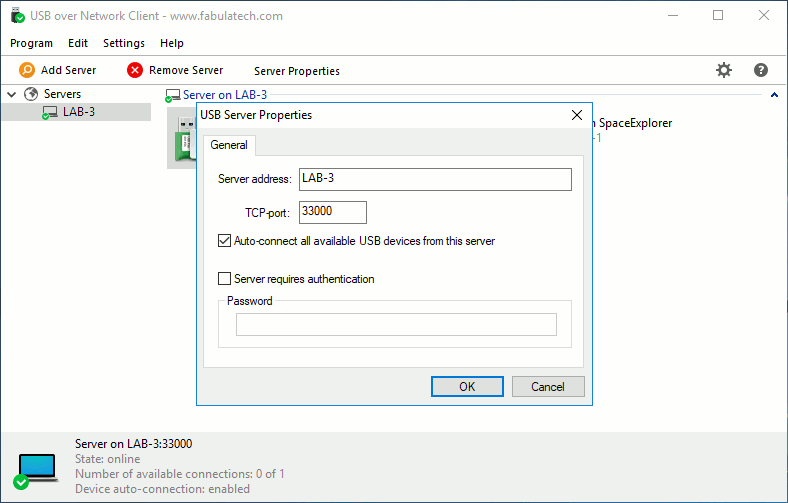 FABULATECH USB over Network. Client port